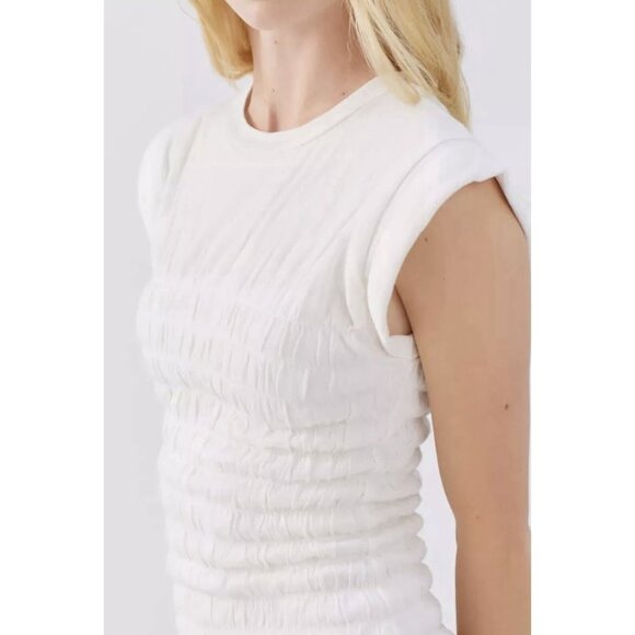 Urban Outfitters White Textured Ruched Mini Dress Size S Cap Sleeve - Picture 3 of 10